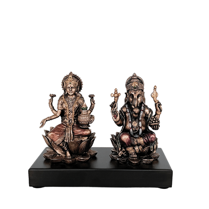 Copper Finish Lord Ganesha & Goddess Lakshmi Statue