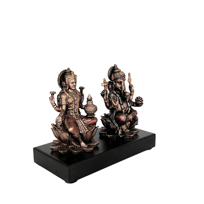 Copper Finish Lord Ganesha & Goddess Lakshmi Statue