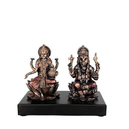 Copper Finish Lord Laxmi Ganesh Statue with Pawti