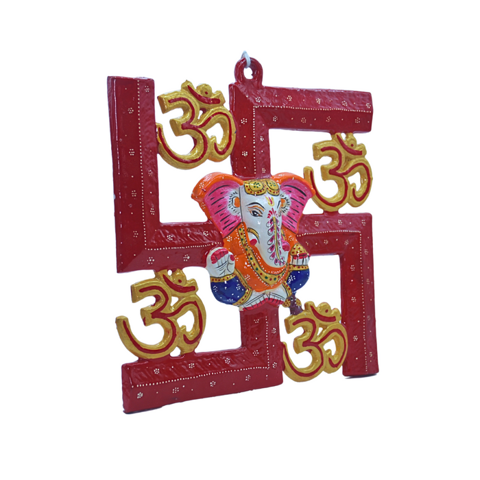 Divine Swastik with Ganesha and Om Symbols