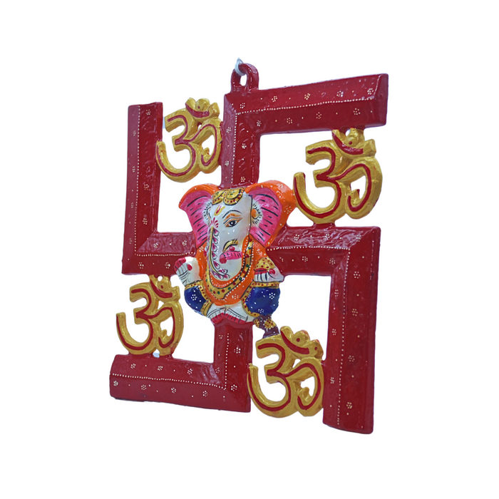 Divine Swastik with Ganesha and Om Symbols