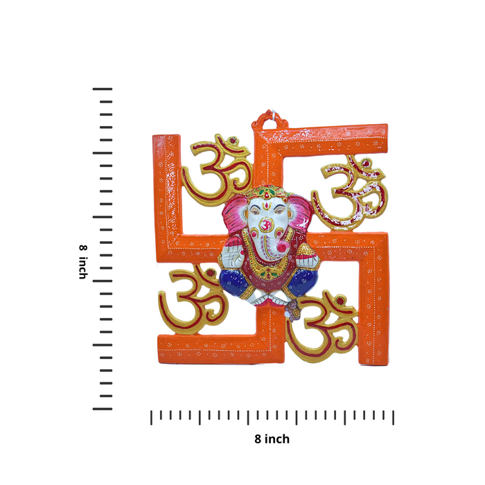 Divine Orange Swastik with Ganesha and Om Symbols