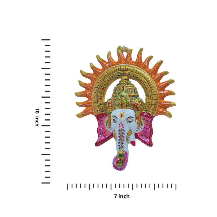 Divine Multicolor Metal Wall Hanging of Lord Ganesh's Serene Face