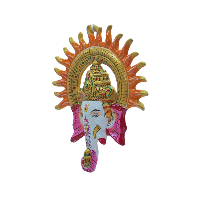 Divine Multicolor Metal Wall Hanging of Lord Ganesh's Serene Face