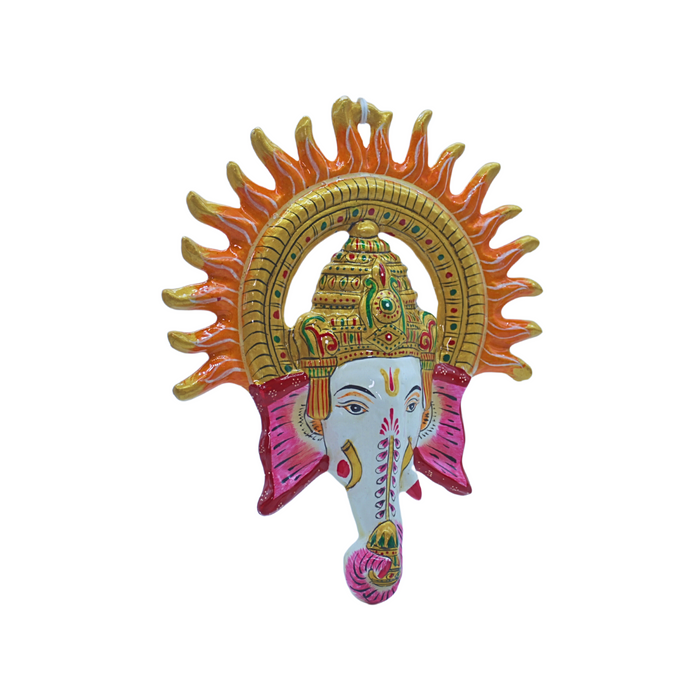 Divine Multicolor Metal Wall Hanging of Lord Ganesh's Serene Face