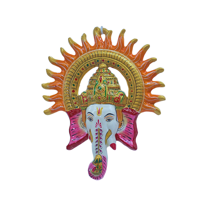 Divine Multicolor Metal Wall Hanging of Lord Ganesh's Serene Face