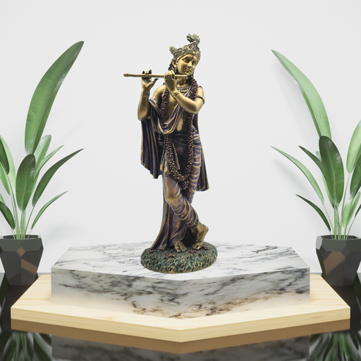 Resin Brass Finish Krishna Statue