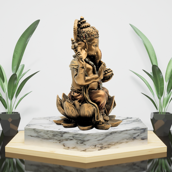 Brass Finish Resin Ganesha Idol Statue for Home & Temple Decor