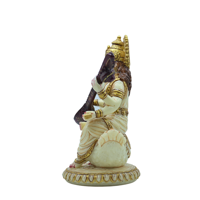 White Marble Resin Maa Saraswati Sitting on Swan Statue