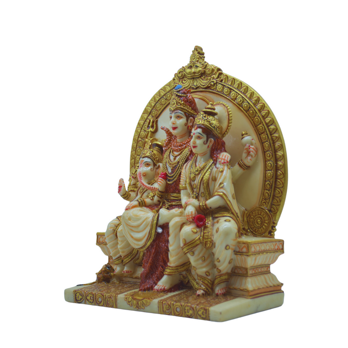 White Resin Marble Shiva Parivar Statue with Ganesha & Kartikeya