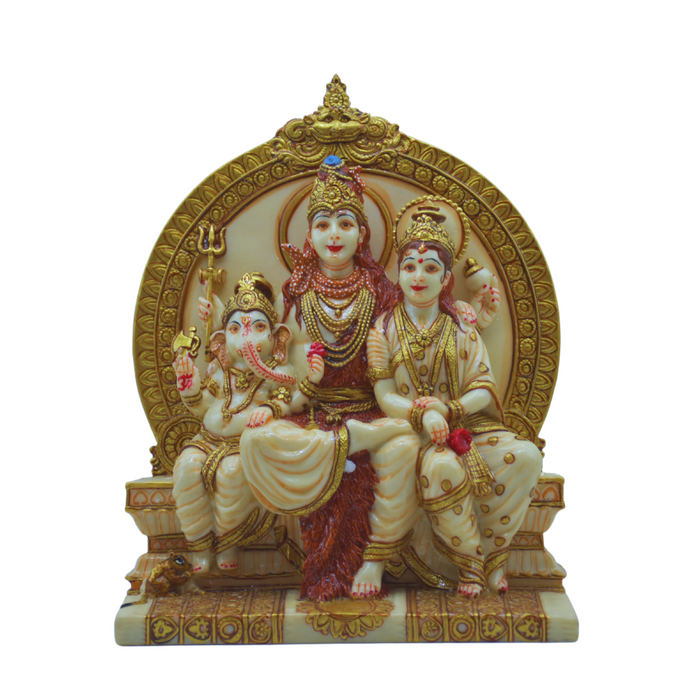 White Resin Marble Shiva Parivar Statue with Ganesha & Kartikeya