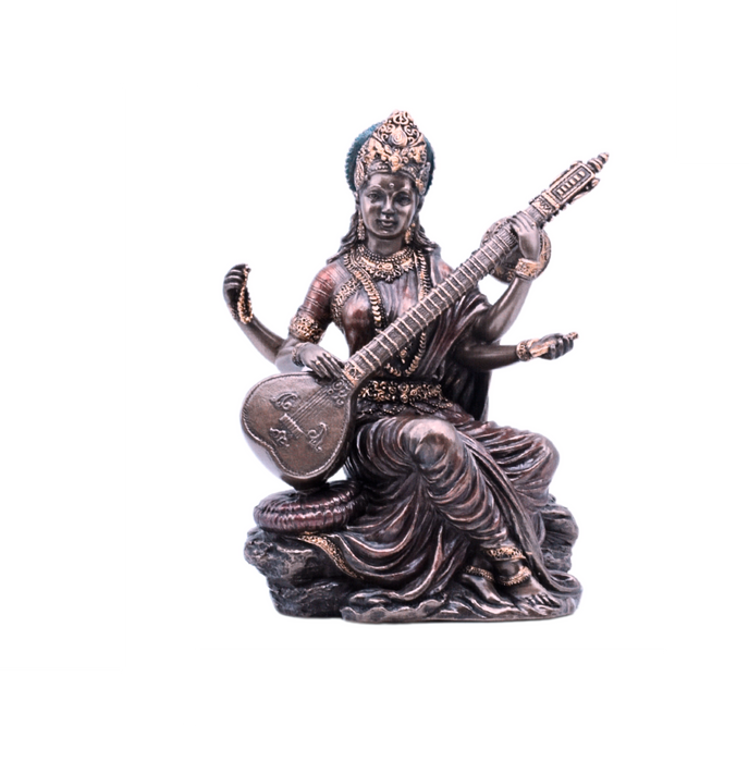 Handcrafted Copper Finish Goddess Saraswati Idol Statue Online