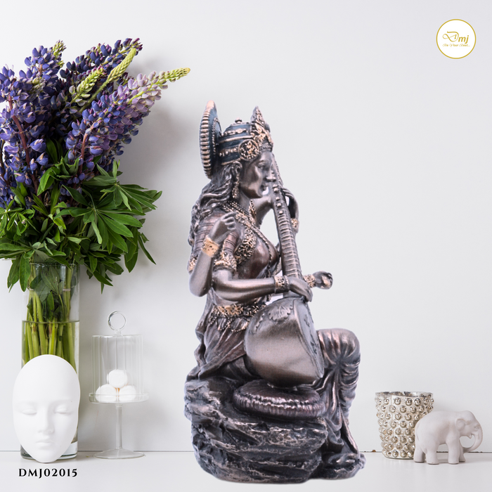 Handcrafted Copper Finish Goddess Saraswati Idol Statue Online