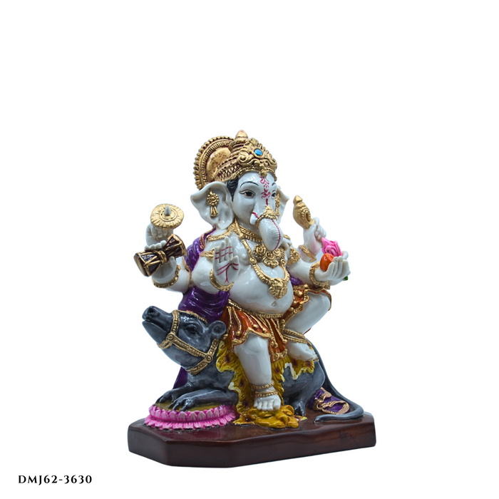 Handcrafted Lord Ganesha Idol on Mouse | Decorative Resin God Statue for Home & Office