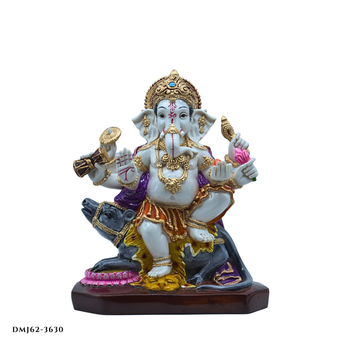 Handcrafted Lord Ganesha Idol on Mouse | Decorative Resin God Statue for Home & Office