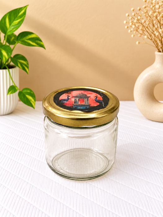 Decorative Dry Fruit Box with 4 Glass Jars, Peacock Design Gift Hamper