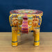 Embossed Painted Wooden Elephant Stool Decorative Showpiece