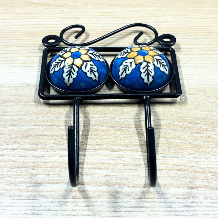 Floral Print Dual Hook Ceramic & Iron Key Holder 3
