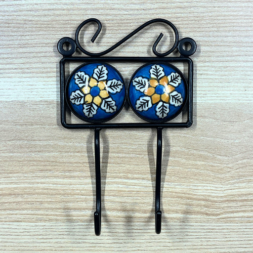 Floral Print Dual Hook Ceramic & Iron Key Holder