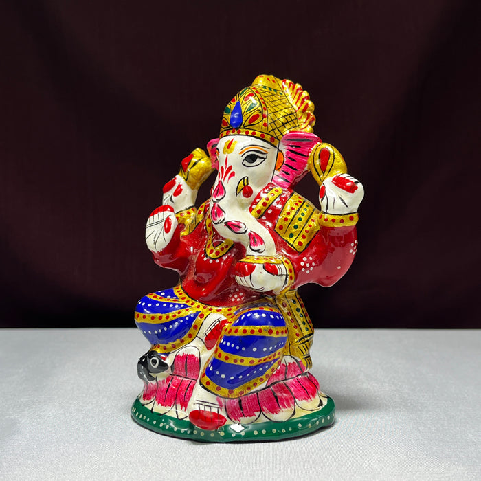 Handcrafted Meenakari Mukut Ganesha Metal Statue