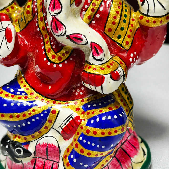 Handcrafted Meenakari Mukut Ganesha Metal Statue