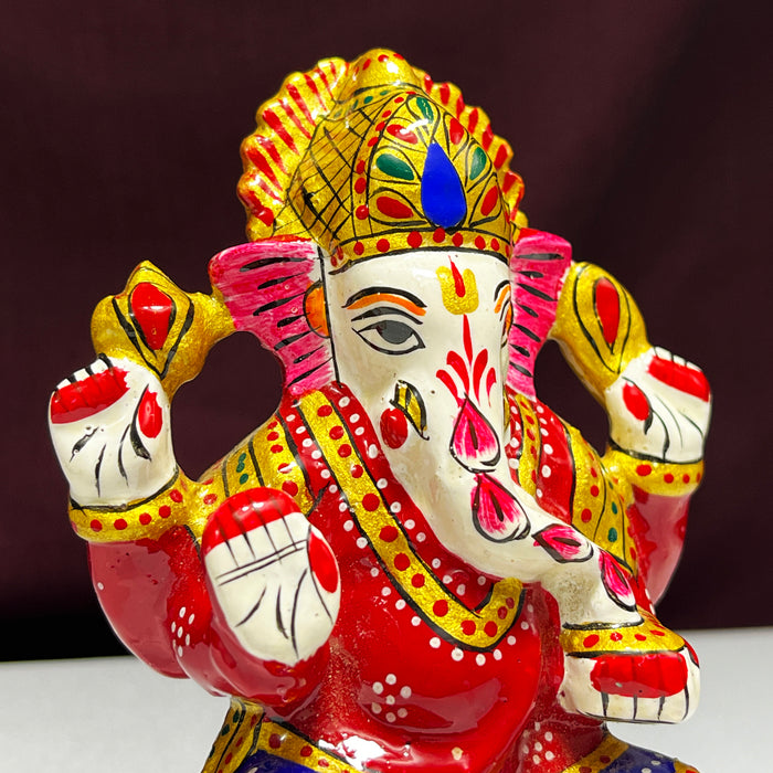 Handcrafted Meenakari Mukut Ganesha Metal Statue