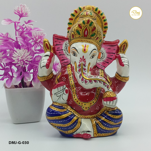 Hand Painted Metal God Ganesha/Ganesh Statue in Sitting Position