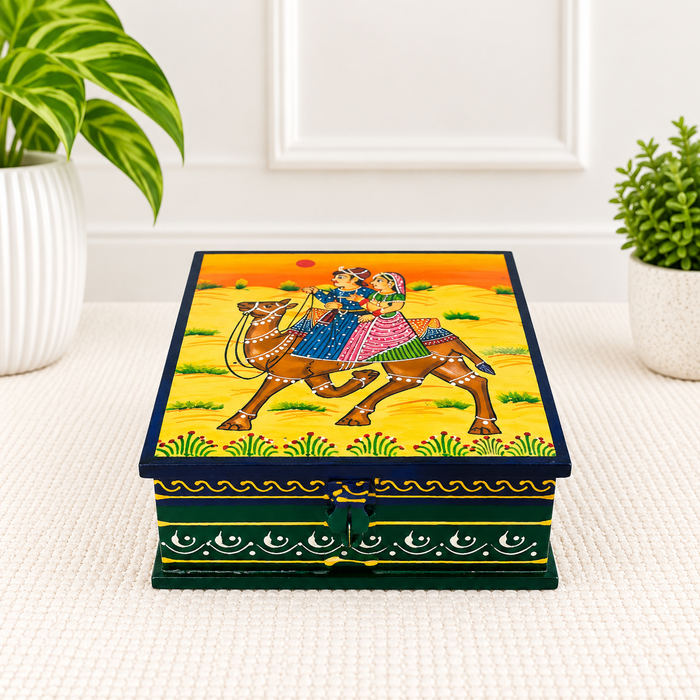 Handcrafted Wooden Camel Design Storage Box, Hand Painted Indian Traditional Decor