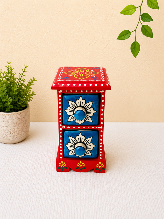 Hand Painted Wooden 2 Drawer Cabinet | Traditional Indian Floral Decor