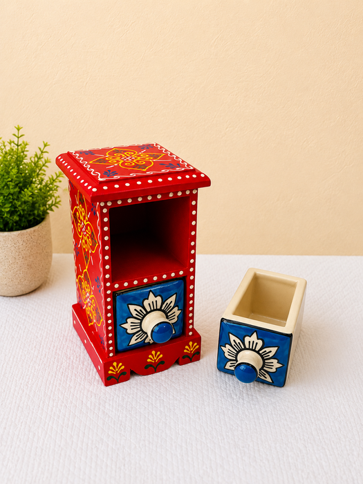 Hand Painted Wooden 2 Drawer Cabinet | Traditional Indian Floral Decor