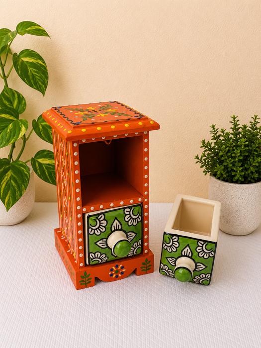 Hand Painted Wooden 2 Drawer Cabinet | Traditional Indian Handmade Decor