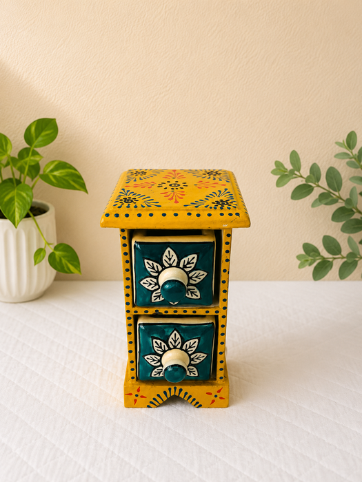 Hand Painted Wooden 2 Drawer Cabinet | Traditional Indian Handmade Storage