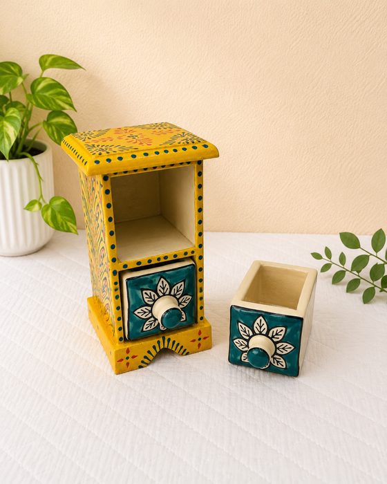 Hand Painted Wooden 2 Drawer Cabinet | Traditional Indian Handmade Storage