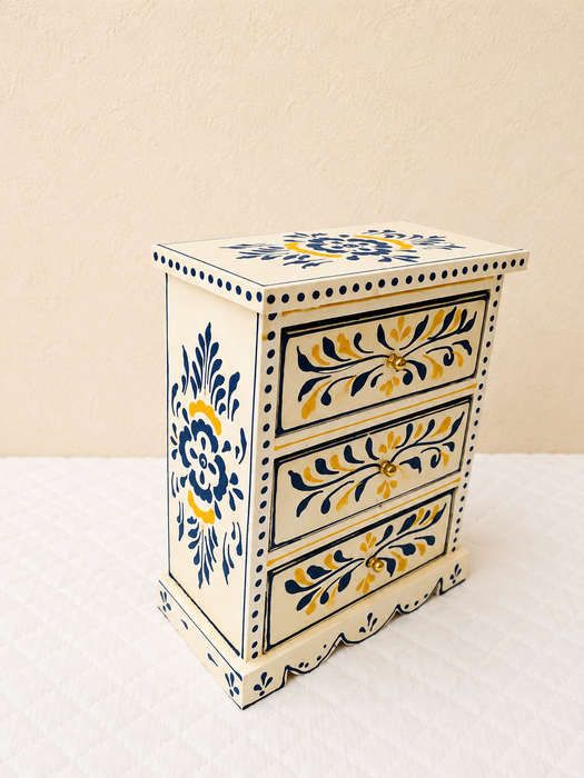 Hand Painted Wooden 3 Drawer Cabinet | Traditional Floral Decor