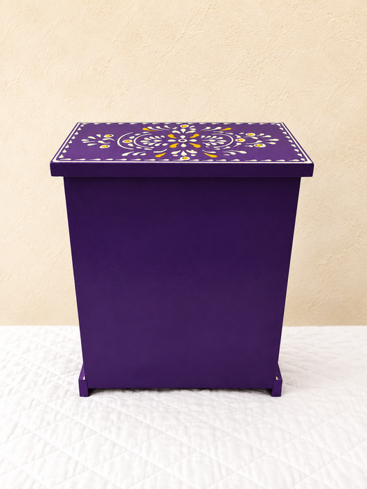 Hand Painted Wooden 3 Drawer Cabinet | Purple Floral Indian Decor