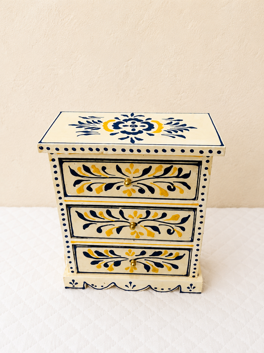 Hand Painted Wooden 3 Drawer Cabinet | Traditional Floral Decor