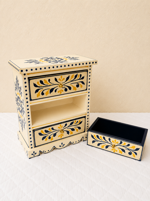 Hand Painted Wooden 3 Drawer Cabinet | Traditional Floral Decor