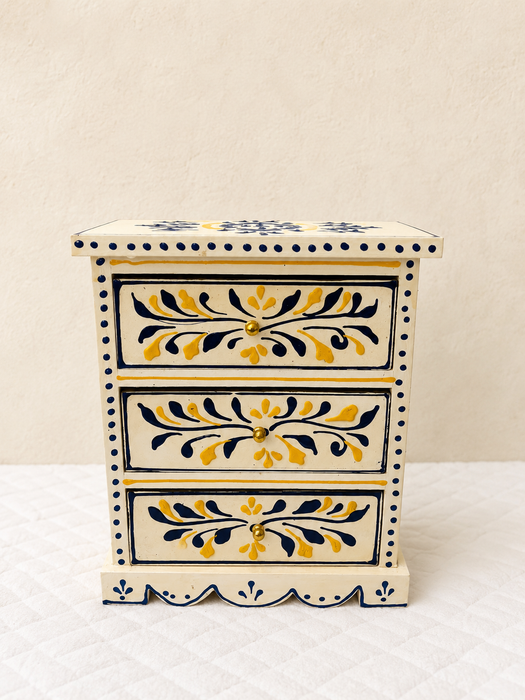 Hand Painted Wooden 3 Drawer Cabinet | Traditional Floral Decor