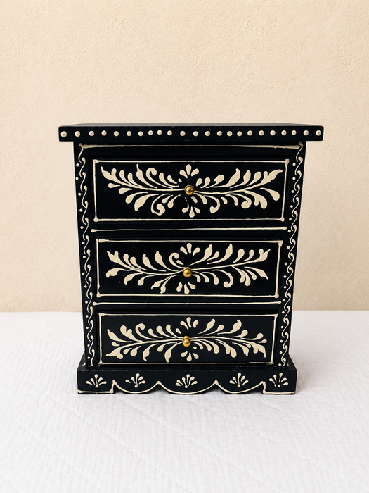 Hand Painted Wooden 3 Drawer Cabinet | Traditional Indian Floral Decor