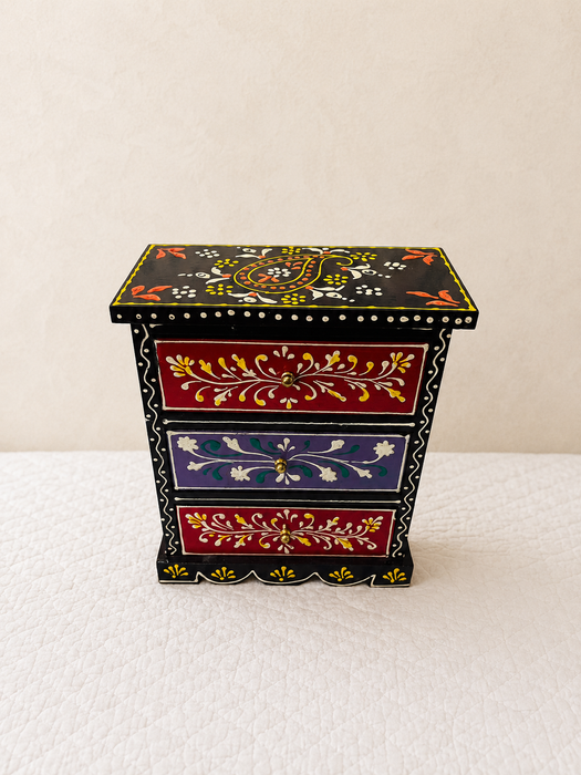 Hand Painted Wooden 3 Drawer Cabinet | Traditional Indian Floral Decor
