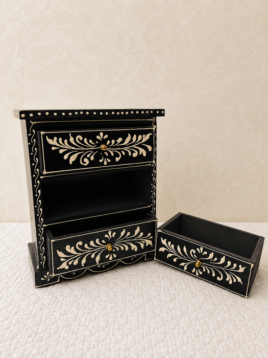 Hand Painted Wooden 3 Drawer Cabinet | Traditional Indian Floral Decor
