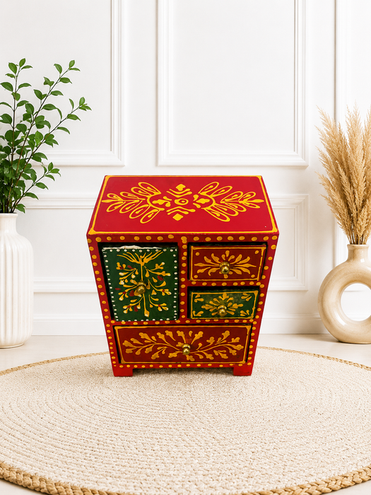 Hand Painted Wooden 3 Drawer Cabinet | Traditional Indian Handmade Decor
