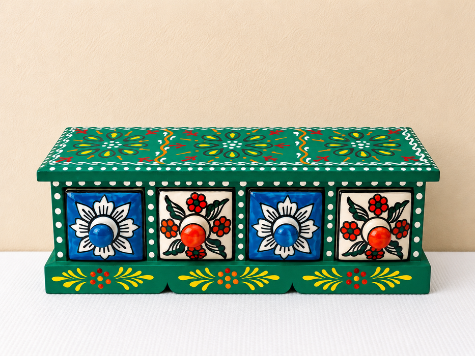 Hand Painted Wooden Drawer Cabinet | Traditional Indian Handmade Storage