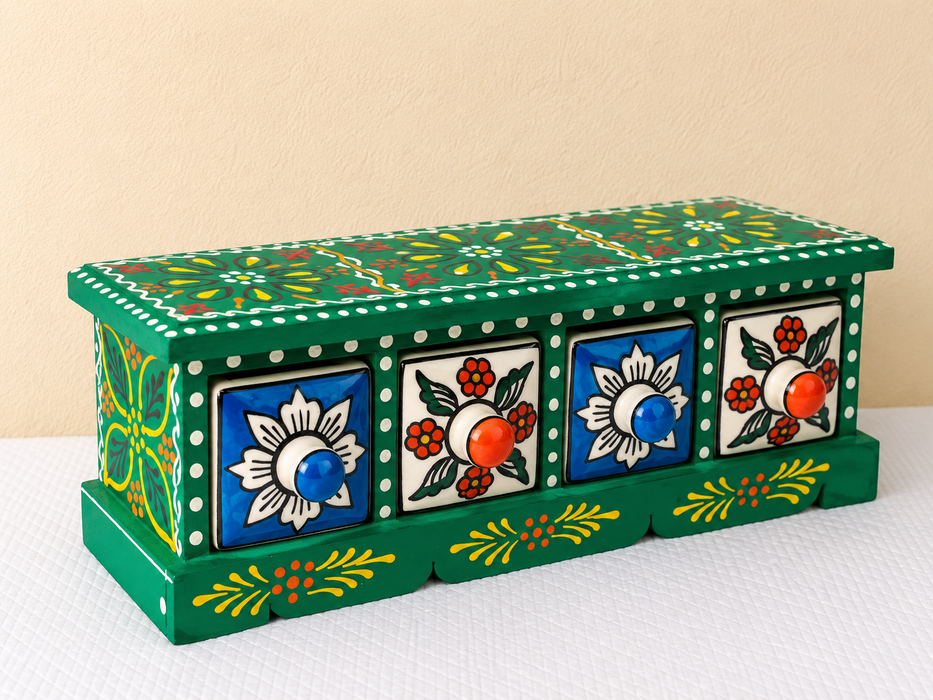 Hand Painted Wooden Drawer Cabinet | Traditional Indian Handmade Storage