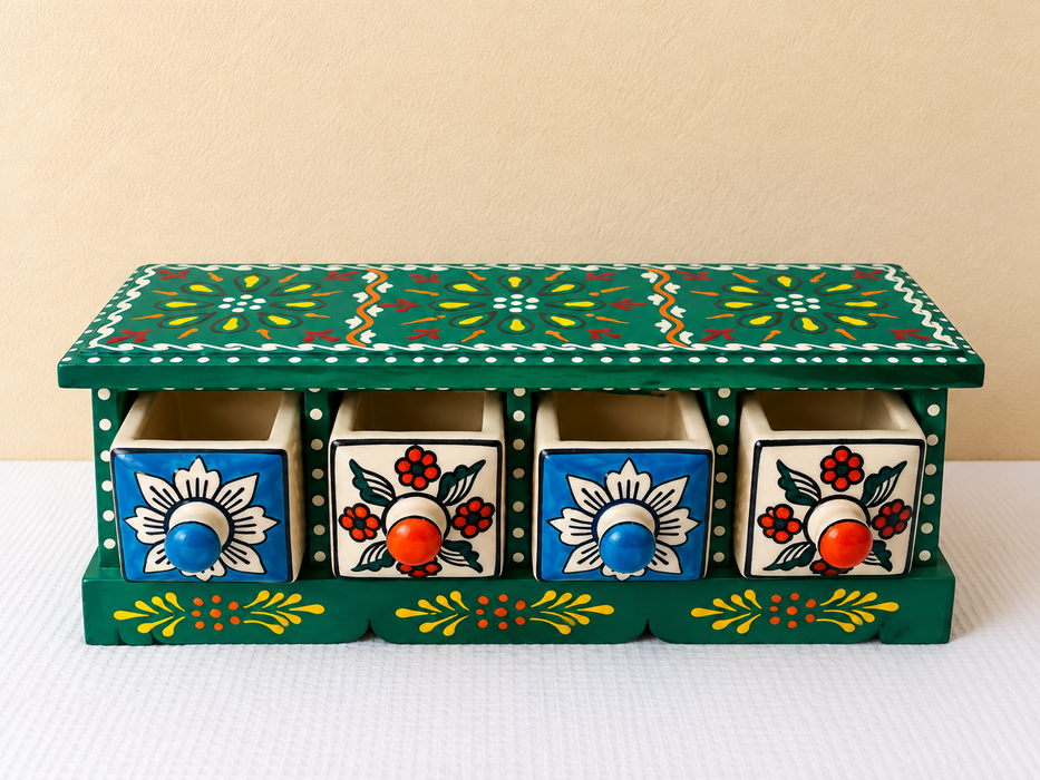Hand Painted Wooden Drawer Cabinet | Traditional Indian Handmade Storage