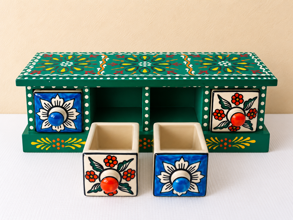 Hand Painted Wooden Drawer Cabinet | Traditional Indian Handmade Storage