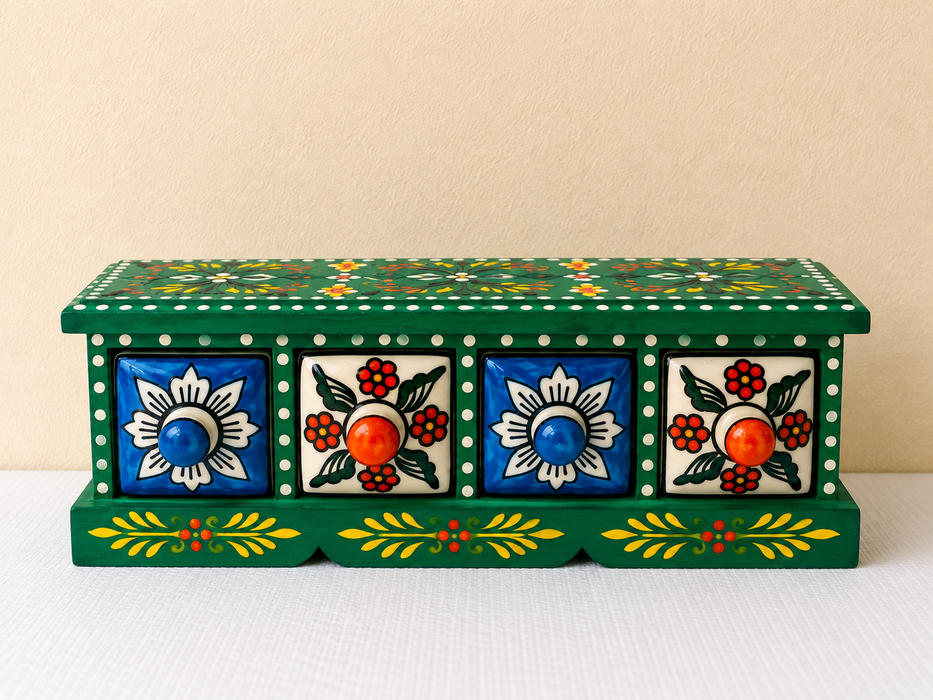 Hand Painted Wooden Drawer Cabinet | Traditional Indian Handmade Storage