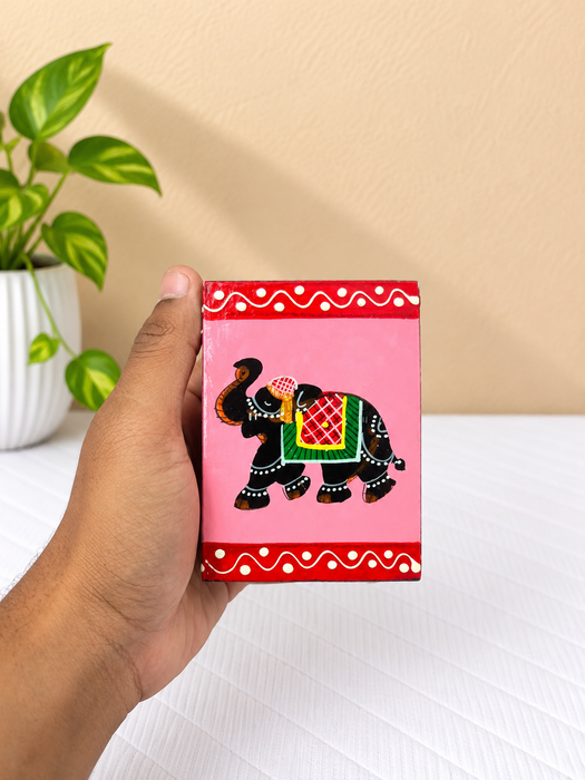 Handcrafted Wooden Pen Stand, Hand Painted Indian Traditional Elephant Pencil Holder
