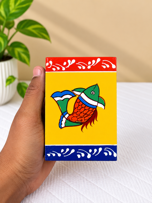 Handcrafted Wooden Pen Stand, Hand Painted Indian Traditional Fish Decorative Pencil Holder
