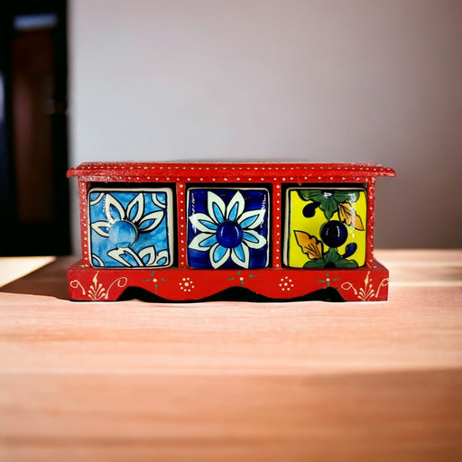 Handcrafted 3 Drawer Wooden Ceramic Storage Box